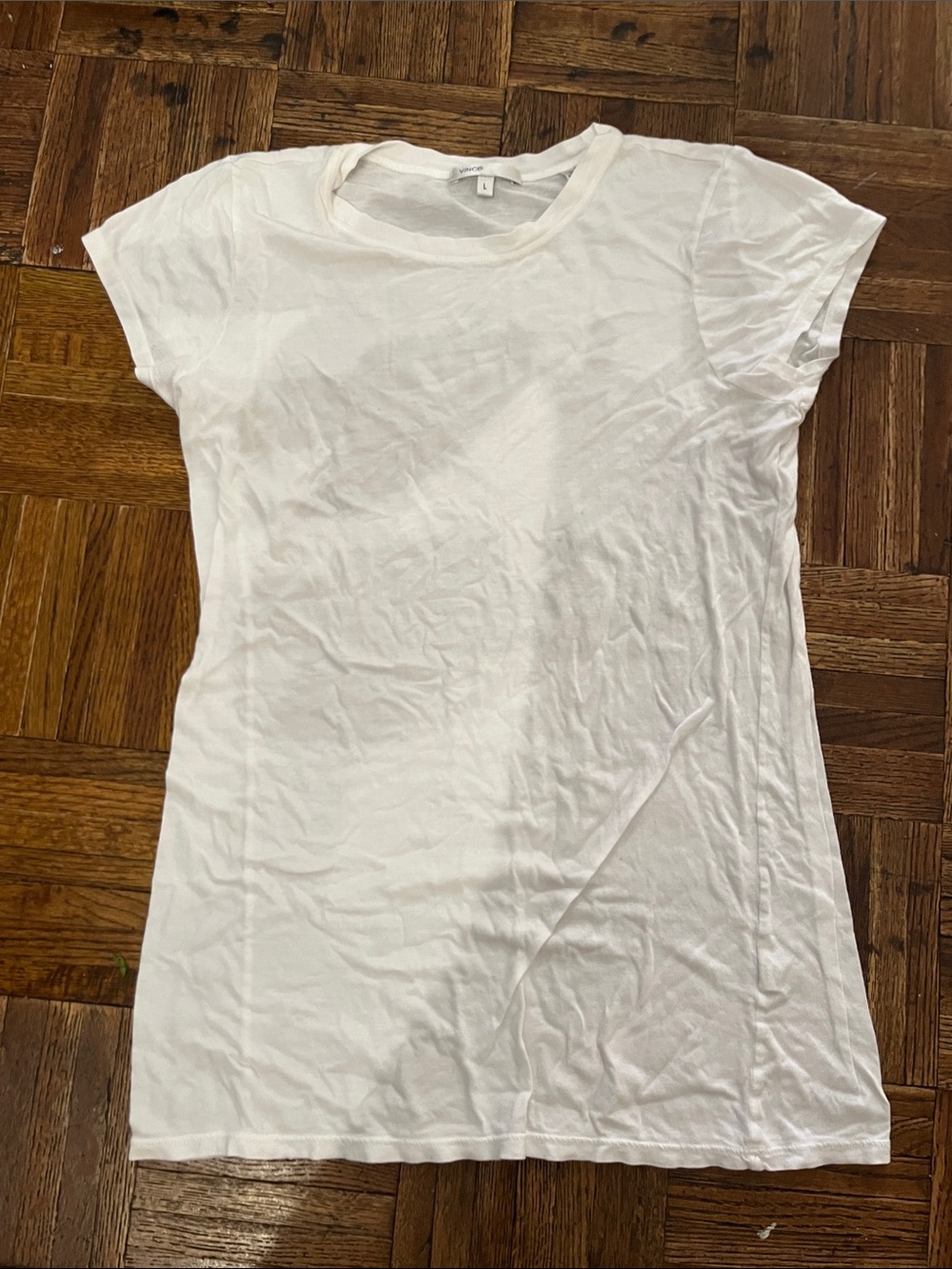 VINCE Classic Women's White Crewneck Tee, all clean sz women’s L, very soft
